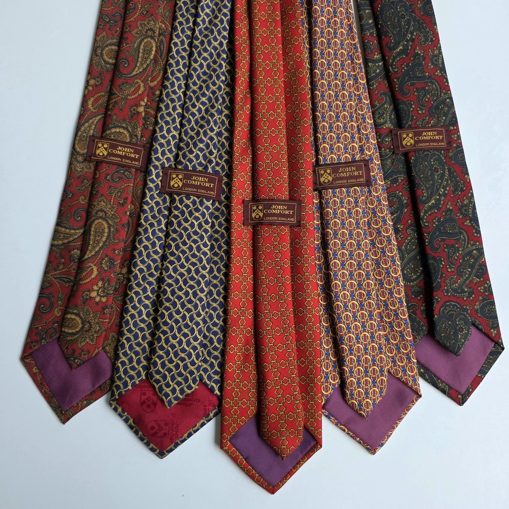 John Comfort Ties Paisley Nautical Rope-and-Ring Chain Red Blue Gold Silk Lot 5
